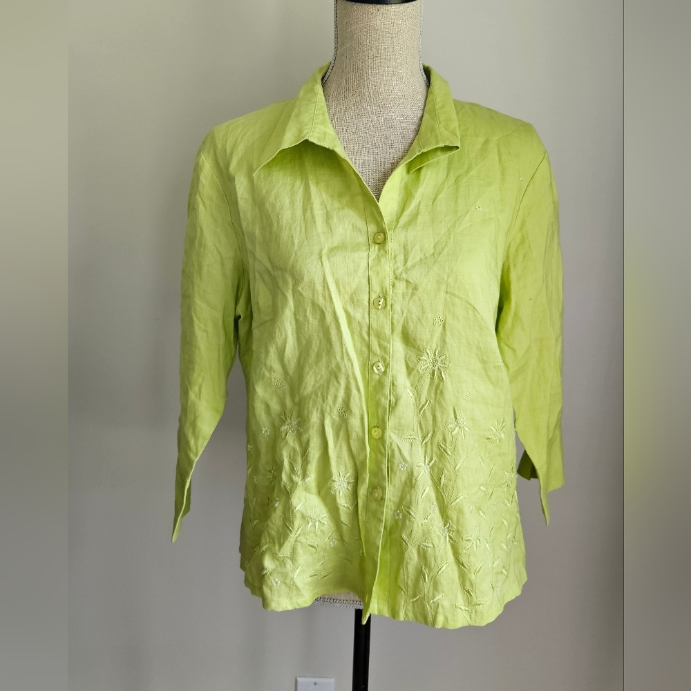 Laura Lime Green Embroidered Women's Top